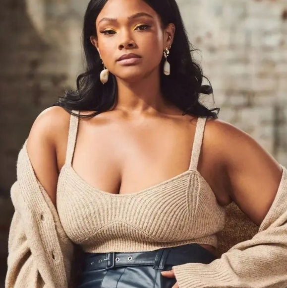 New Eloquii Knitted Bralette Cropped Top Neutral Tan Cream 14/16 - Picture 1 of 6